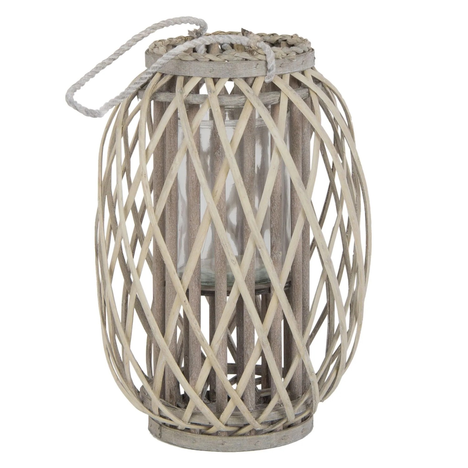 ECD Germany Laterne Ried 40xØ26 cm Natur mit Henkel und Glaseinsatz