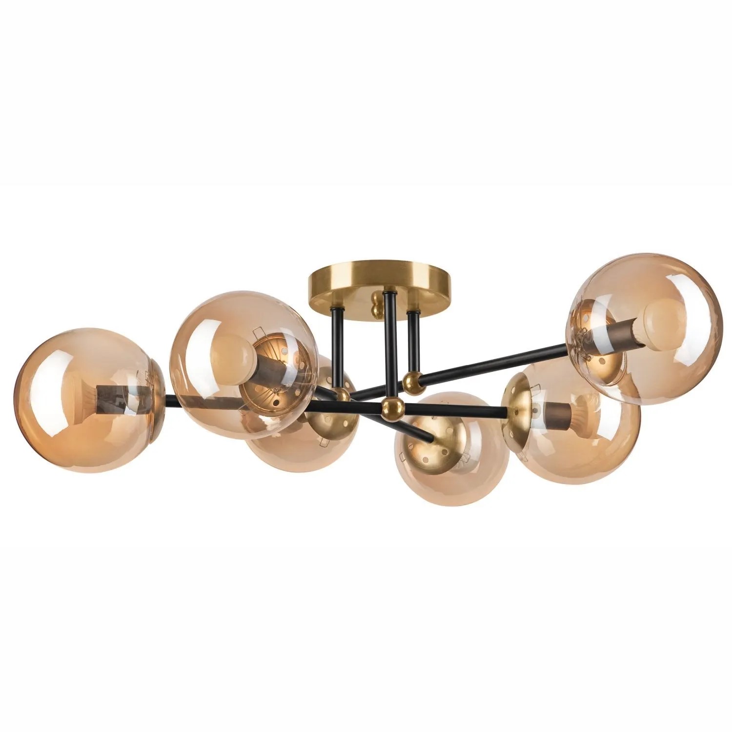 Licht-Erlebnisse Deckenlampe Metall Rauchglas 64 cm Breit In Gold Schwarz