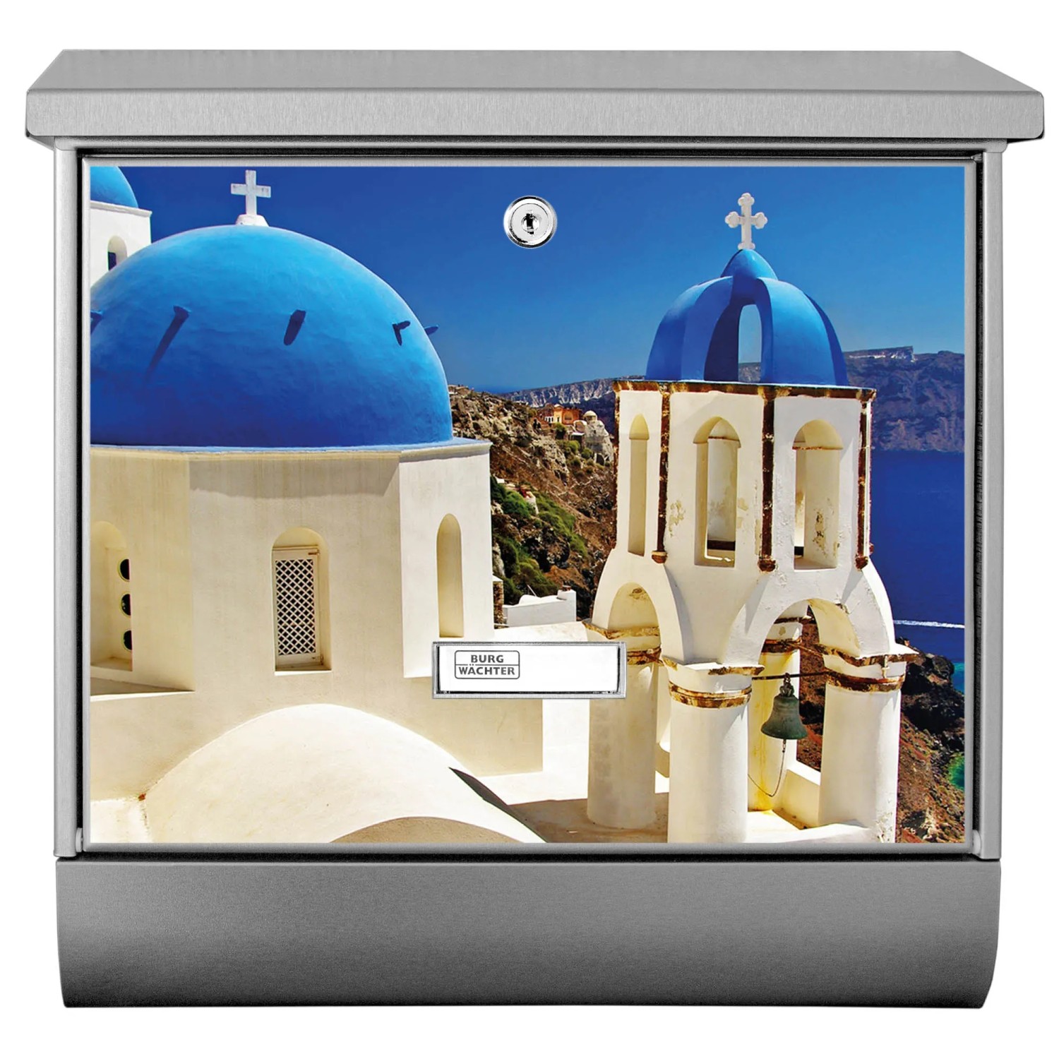 Banjado Edelstahl Briefkasten mit Zeitungsfach, Motiv Griechenland.