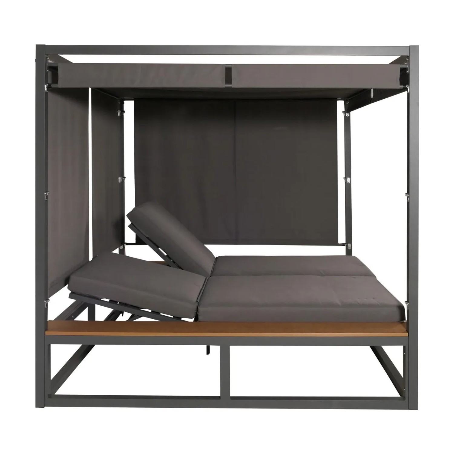 Dunkelgraue MCW Lounge-Gartenliege M63 mit verstellbarer Rückenlehne und Seitenteilen für Garten oder Terrasse.