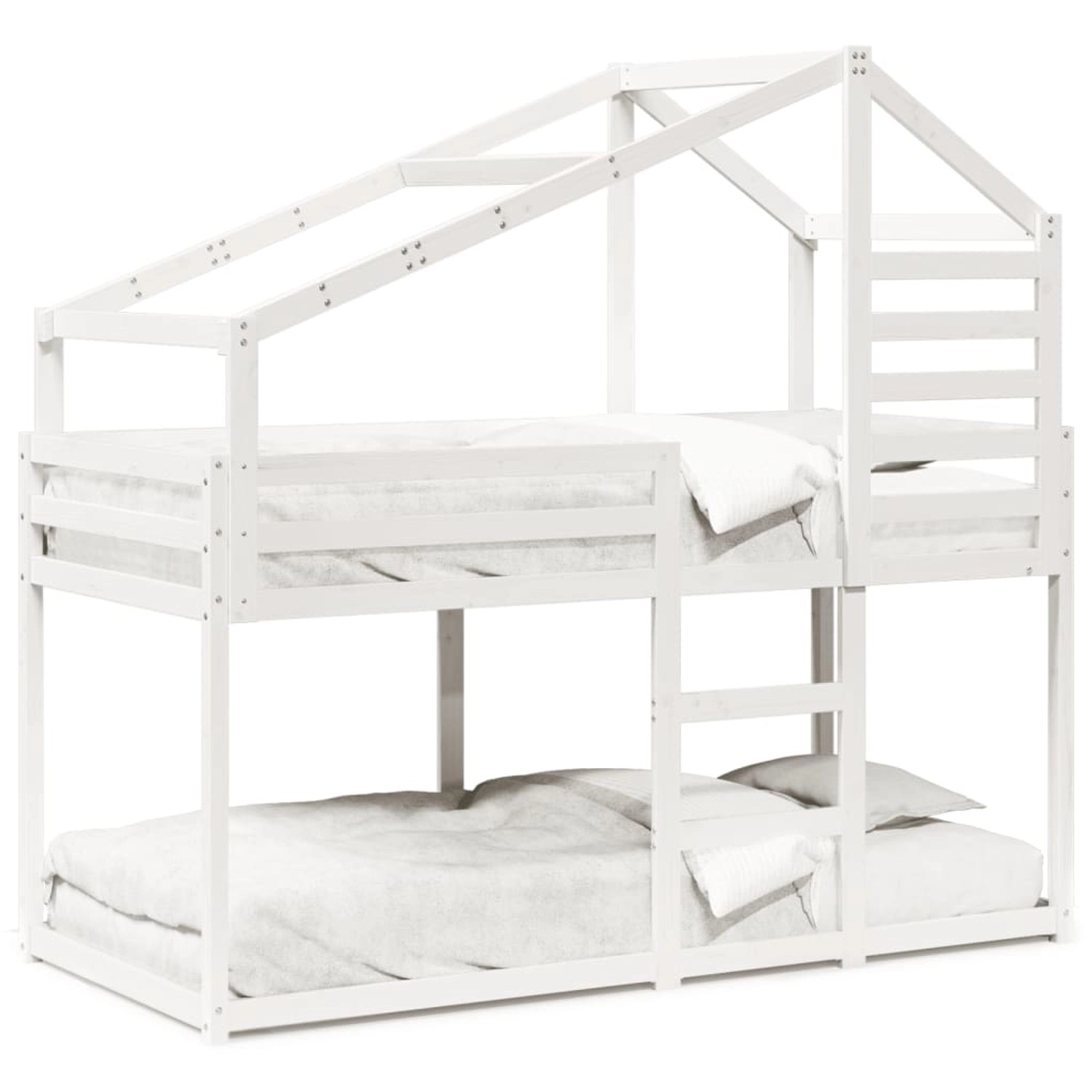 vidaXL Etagenbett mit Dach Weiß 90x190 cm Massivholz Kiefer 3281973