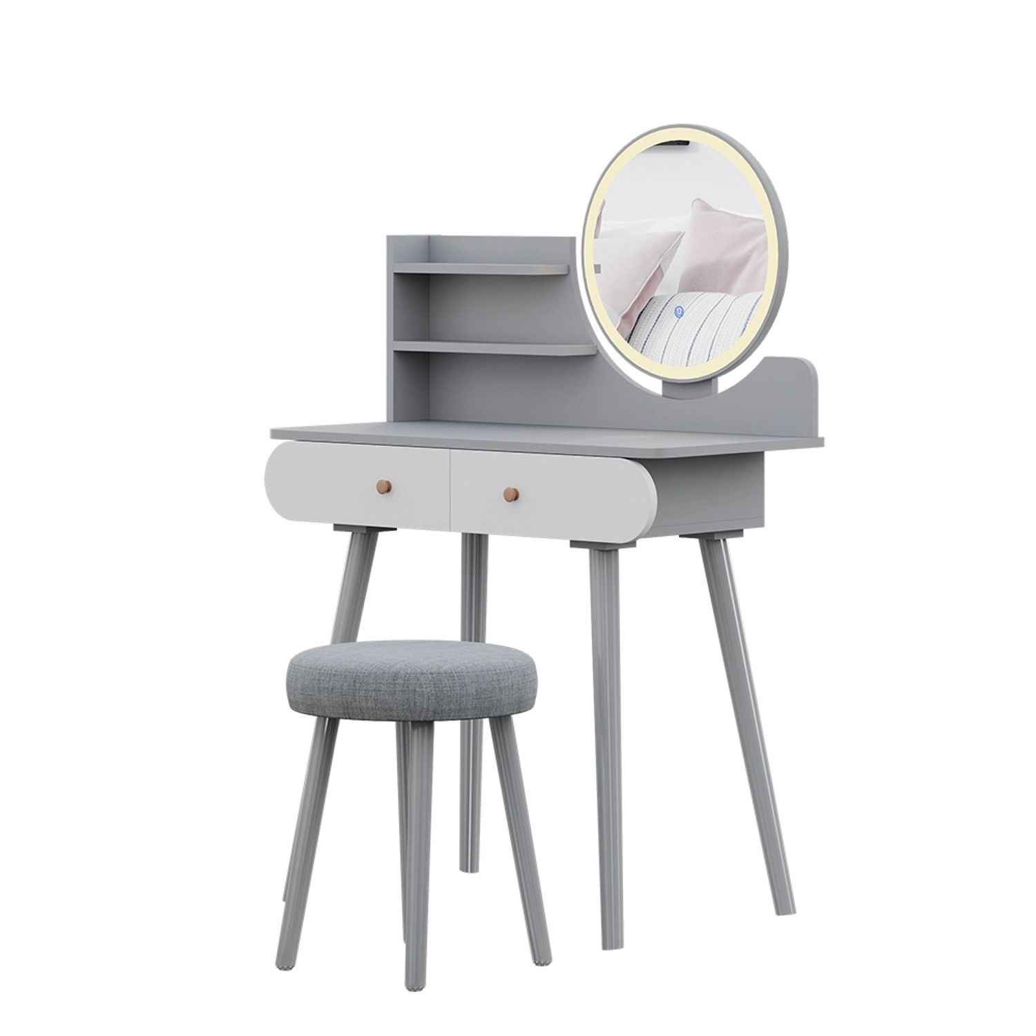 Vicco Schminktisch Edda Grau 80 cm mit LED Beleuchtung und Hocker günstig online kaufen