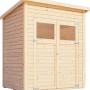 Bertilo Gartenhaus Amrum aus Holz mit Doppeltür und Lichtausschnitten.