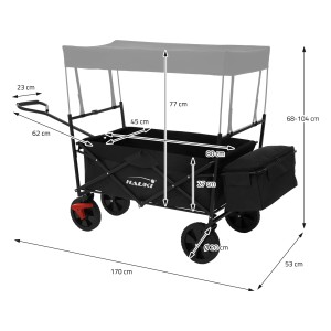 Schwarzer Hauki Bollerwagen L mit Dach, faltbarer Transportwagen für Kinder, Camping Zubehör.