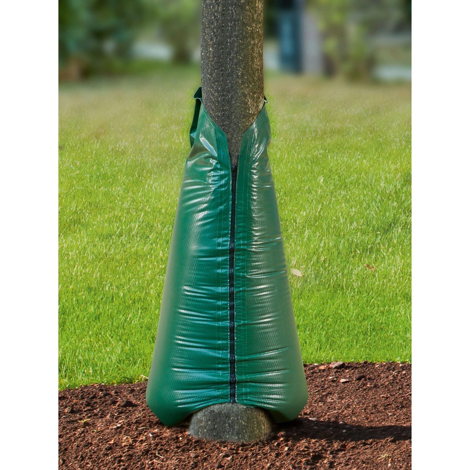 Tropfbewässerungssack 100 l, grüner Bewässerungsbeutel für Bäume im Garten.