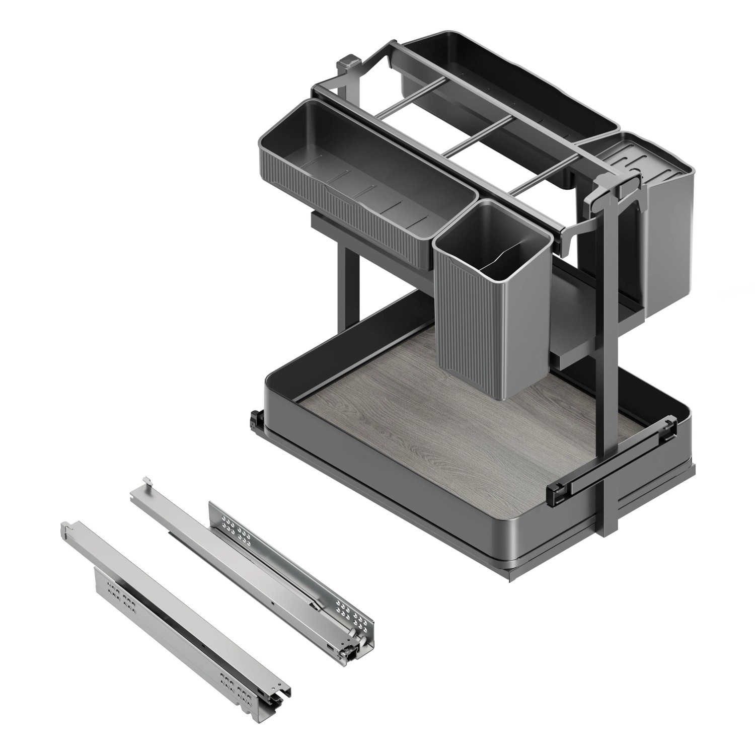 Emuca Harmony Ausziehregal mit Körben und Zubehör mit Soft Close Modul Breite 300 mm Höhe 700 mm Stahl und Holz Anthrazitgrau