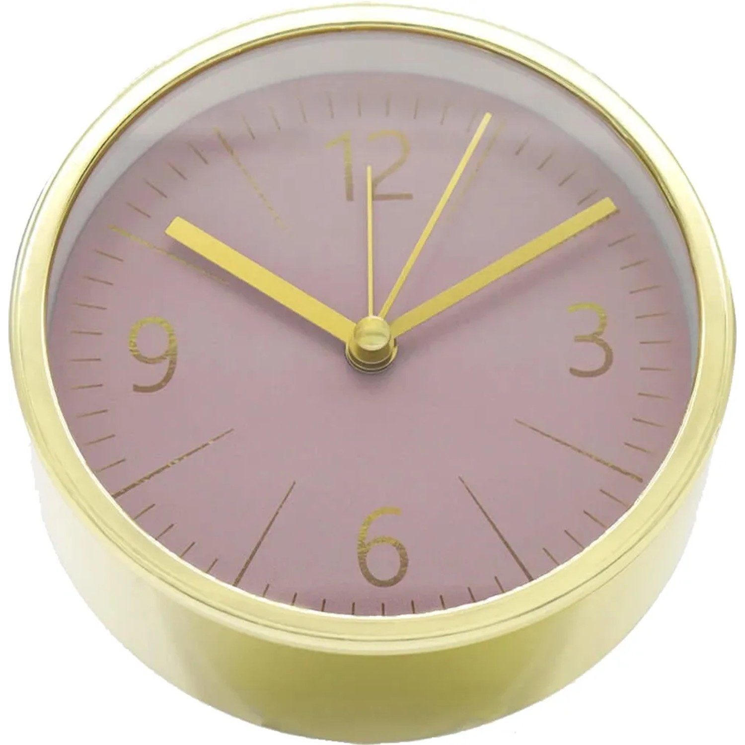 Wall-Art Wecker in Gold-Optik mit rosa Ziffernblatt, Durchmesser 11,2 cm.