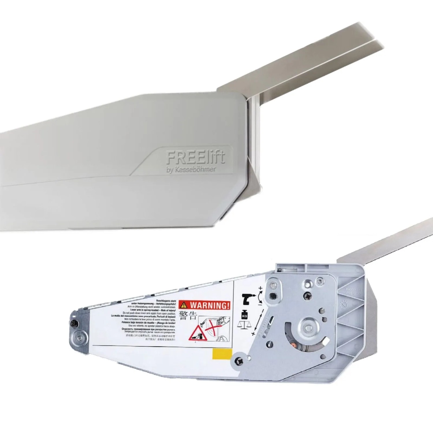 Kesseböhmer FREEfold Hochfaltlift Silbergrau für 650 Bis 730 mm Korpushöhe und 5,8 Bis 11,6 kg Klappengewicht