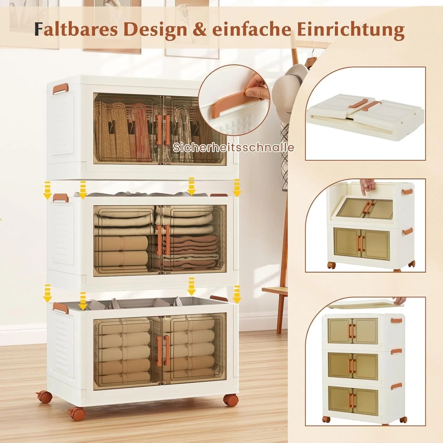 Costway Aufbewahrungsbox mit Deckel 52 L x 3 Stapelboxen Transparent_4