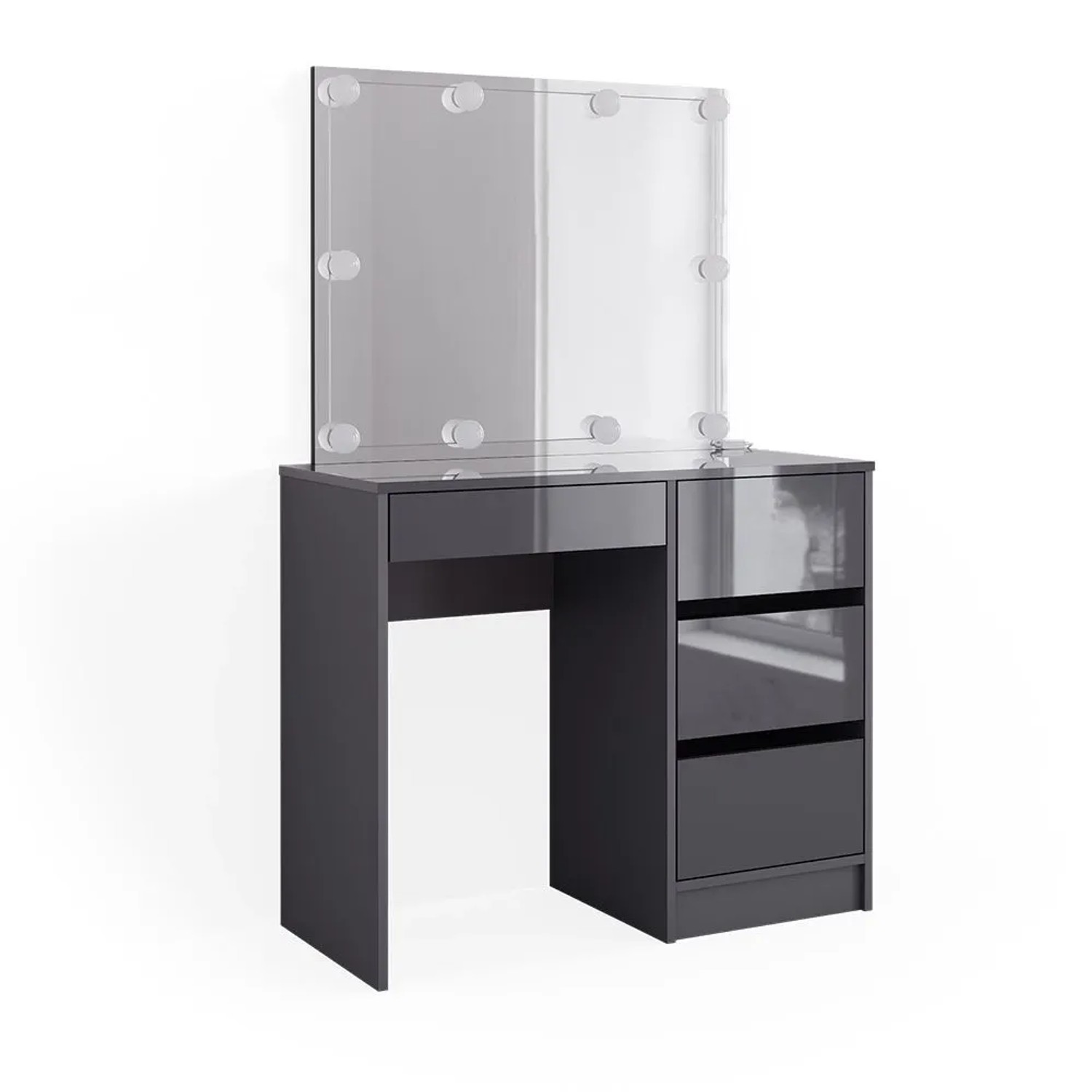Vicco Schminktisch Sherry Anthrazit 90 x 140 mit Spiegel und LED-Lichterkette
