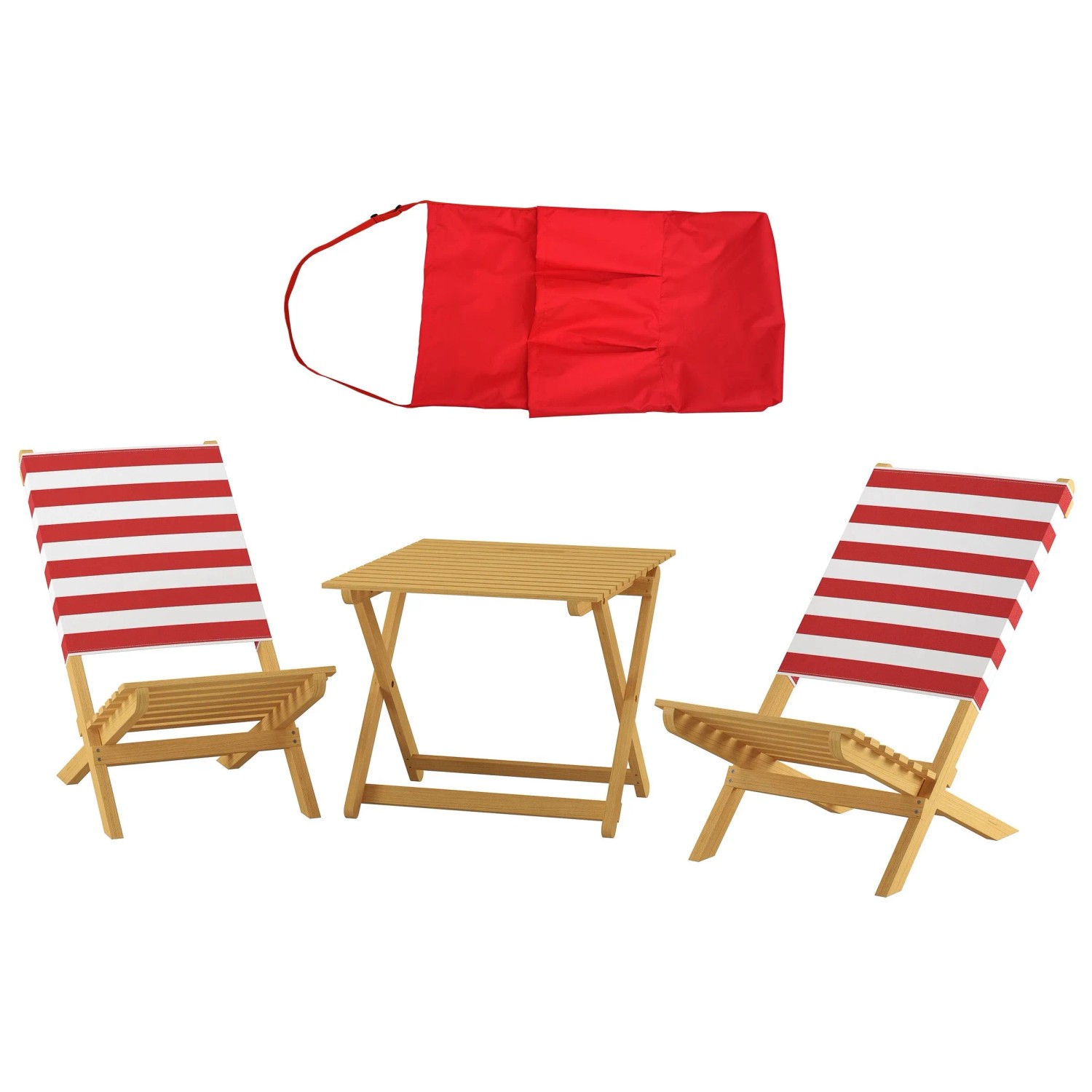 Erst-Holz Klappstuhl Strandstuhl Anglerstuhl Gartenstuhl mit Rot-Weißem Bezug 10-350 Doppelpack Tisch Tasche Rot