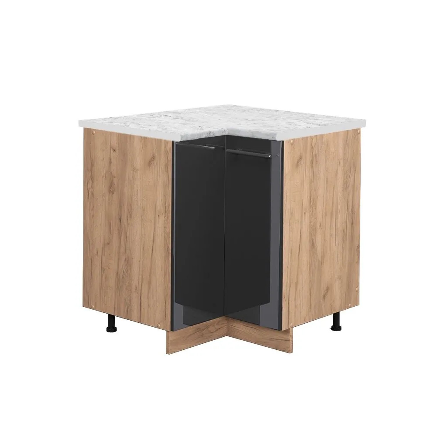 Vicco Eckunterschrank Fame-Line Anthrazit Hochglanz Goldkraft Eiche 81 cm AP Marmor
