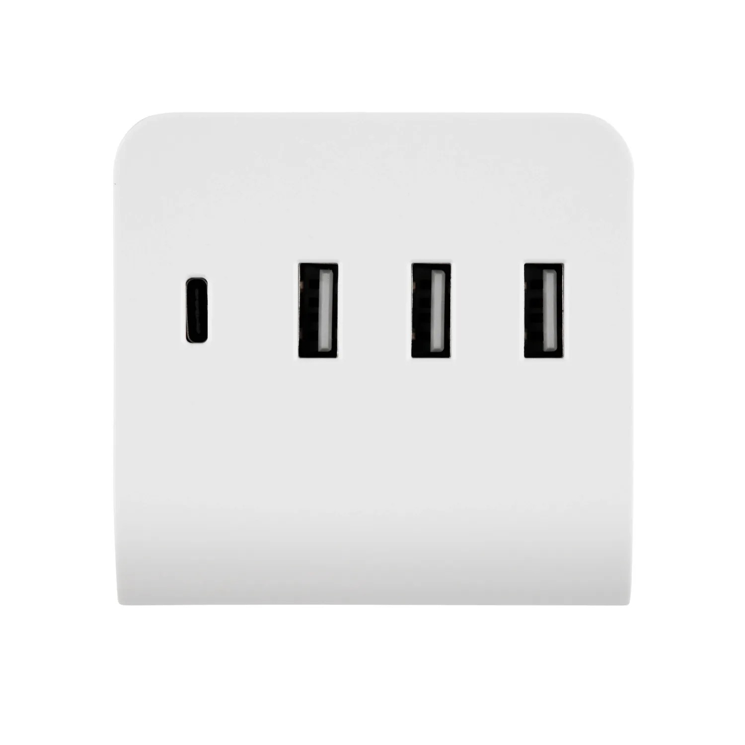 Weißes REV Ritter Quad Ladegerät mit USB A und USB C Anschlüssen.