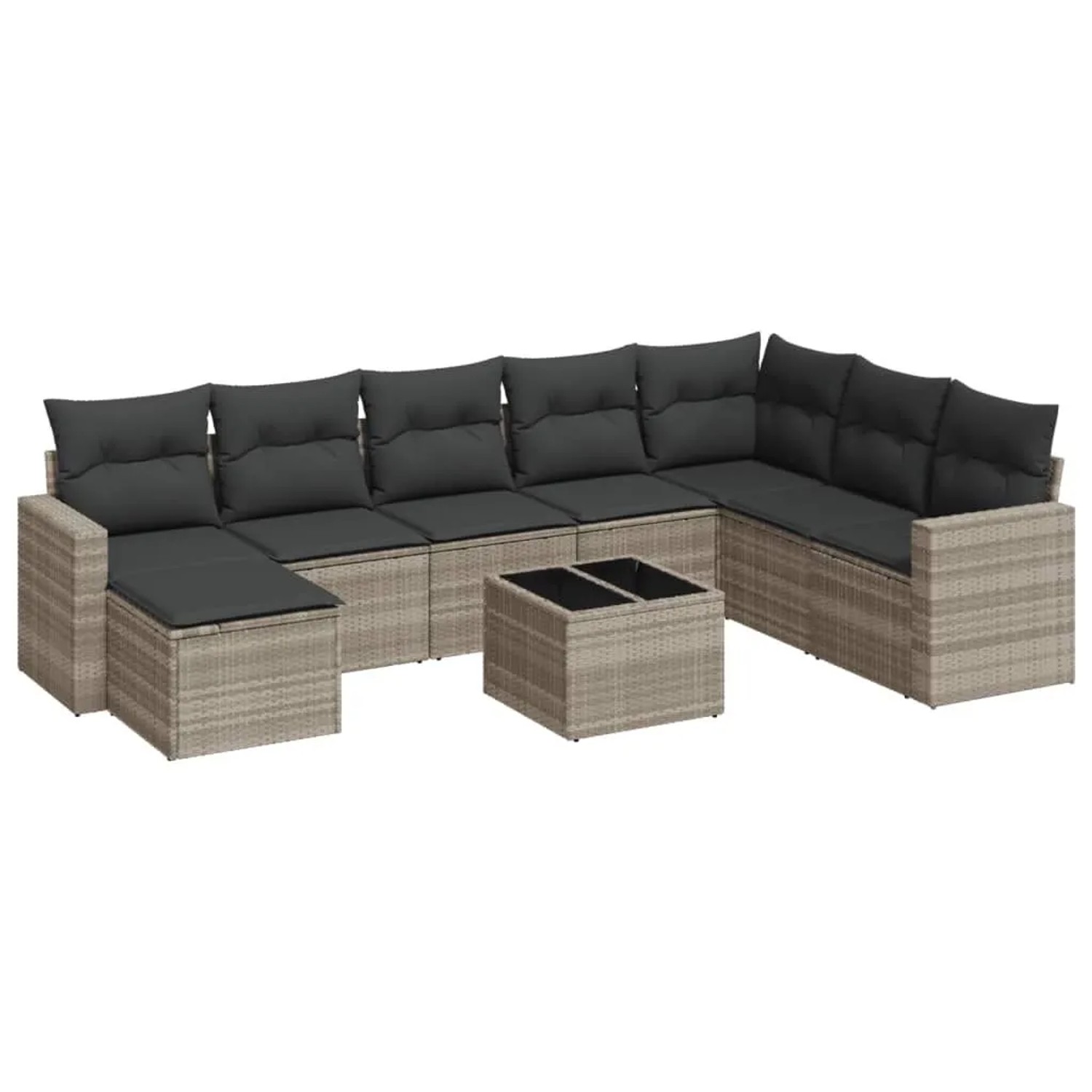 vidaXL 9-Tlg Garten-Sofagarnitur mit Kissen Hellgrau Poly Rattan 3251709