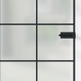 Glasdrehtür mit satiniertem Siebdruck und schwarzem Rahmen, DIN links.