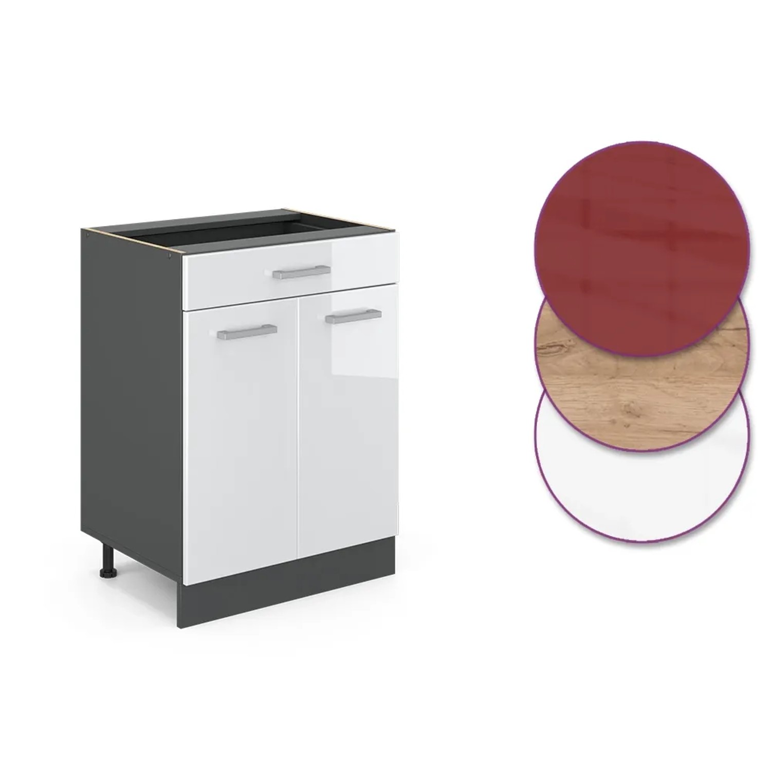 Vicco Küchenunterschrank R-Line, weiß hochglanz/anthrazit, 80 cm mit AP Eiche Dekor.