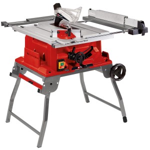 Einhell Tischkreissäge TE-CC 250 UF mit Untergestell, roter Korpus, silberner Tisch.