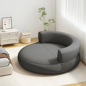 Costway Aufblasbares Sofa Luftsessel mit Abnehmbarem Leinen-Bezug Grau