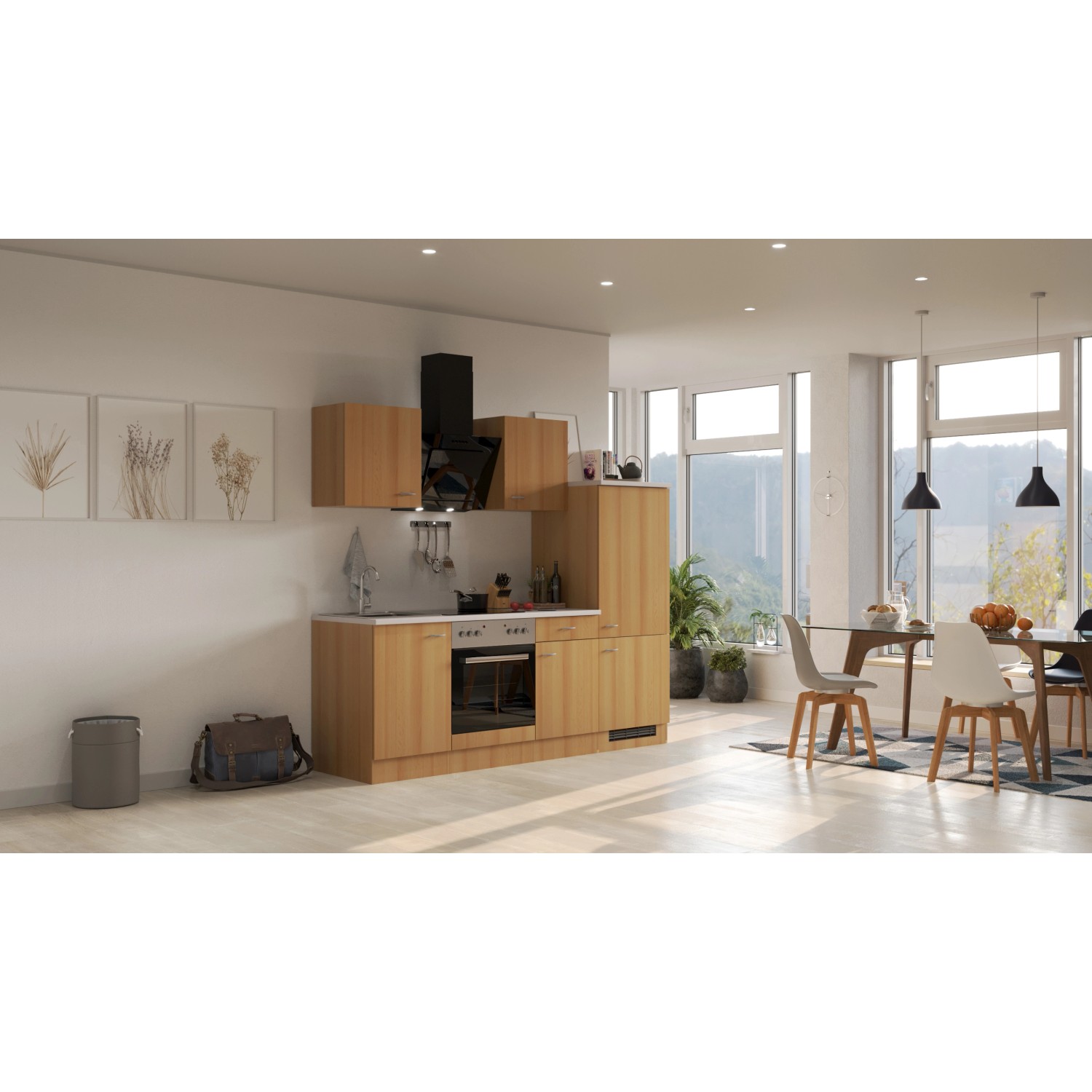 Flex-Well Classic Küchenzeile/Küchenblock Nano 220 cm Buche