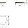 Technische Zeichnung: Ideal Standard i.life A WC-Sitz Sandwich, weiße Duroplast-Ausführung, Maße und Details.