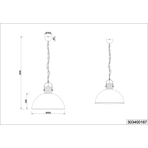 Skizze der Trio Deckenlampe Delhi, Nickel antik, 1-flammig, Vintage E27, Maße und Details.