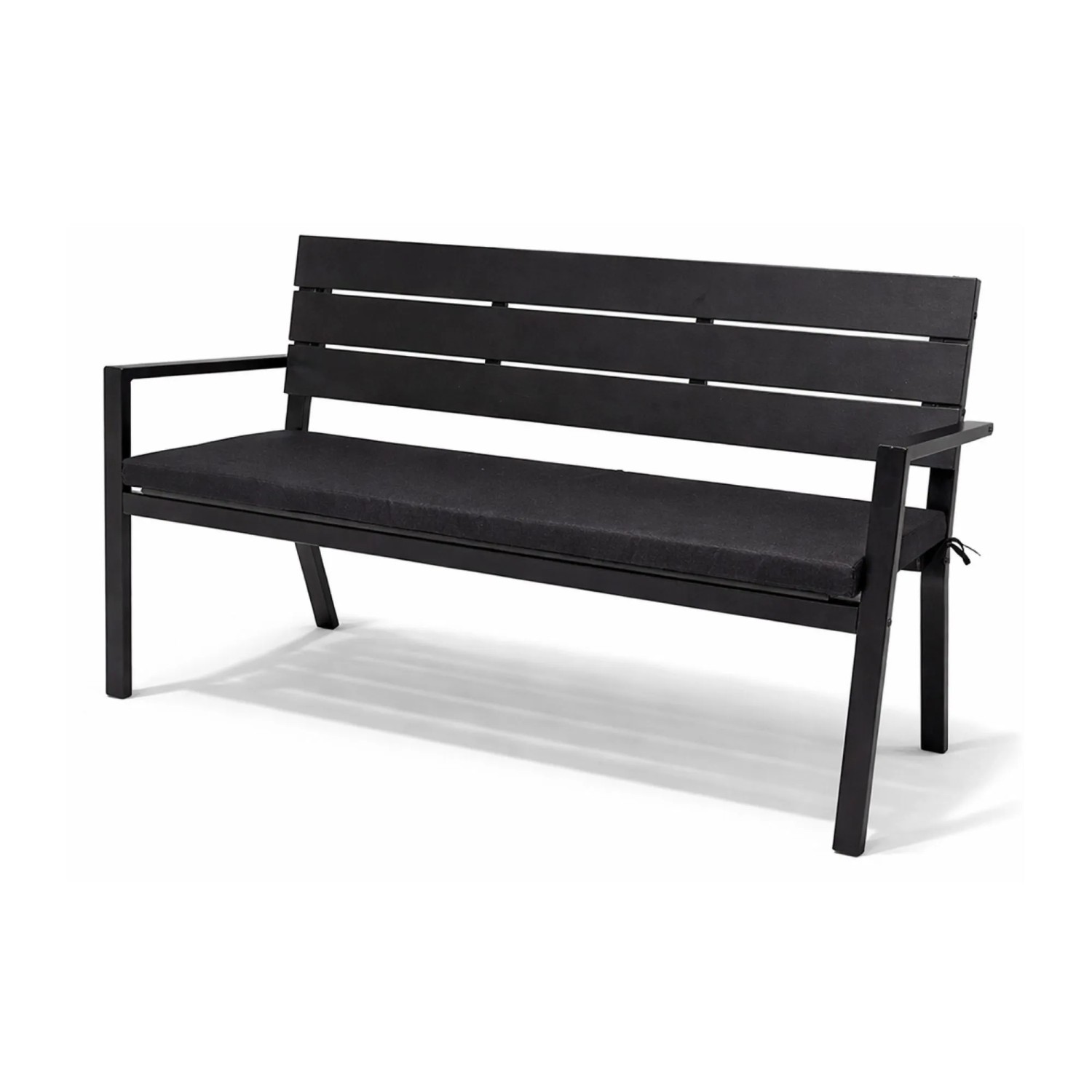 BERLINLODGE Gartenbank MALLORCA Mit Sitzkissen In Holzoptik Kunststoff & Metall 3-Sitzer 77x128x44cm Schwarz Polsterbezug Abnehmbar Sitzbank Terrasse