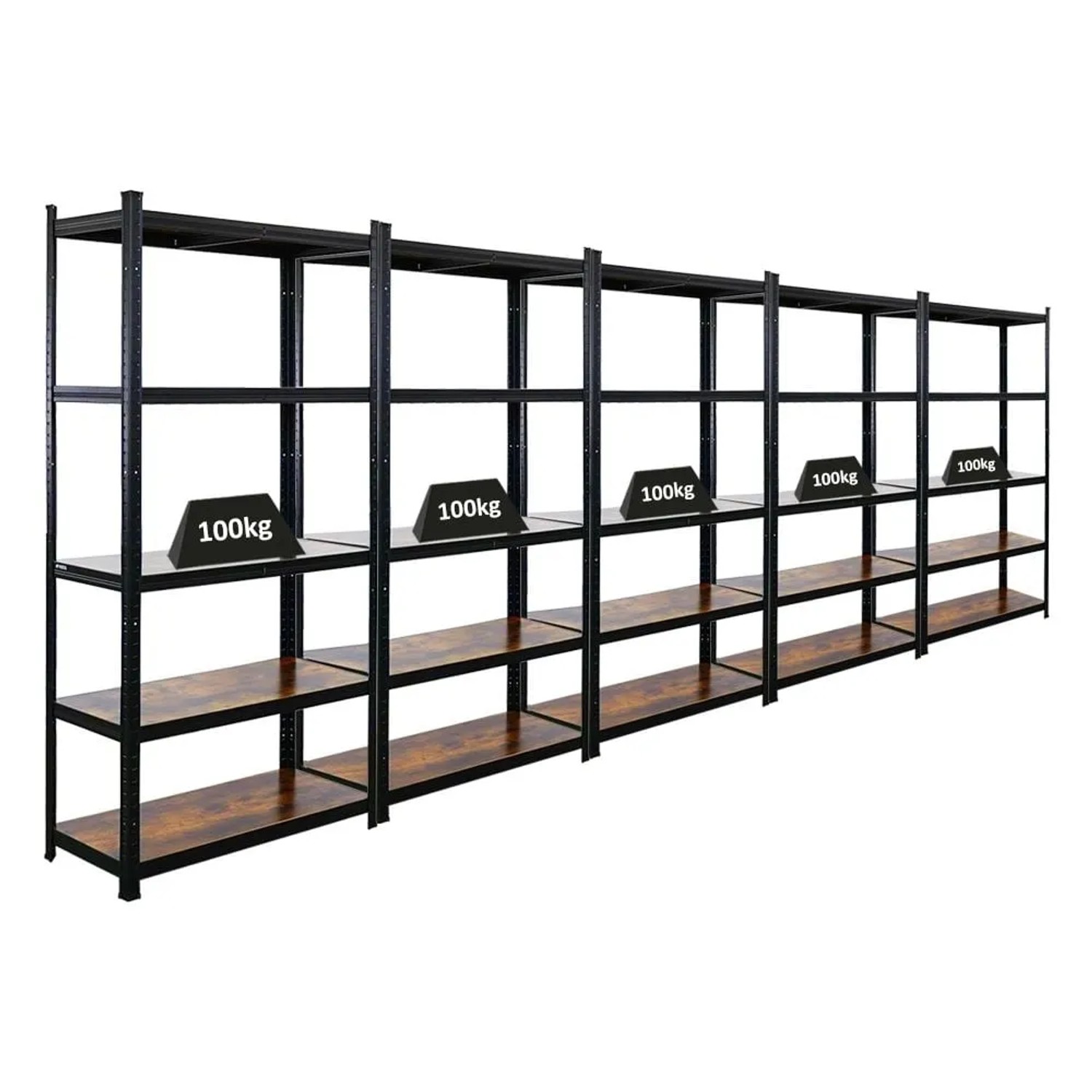 PROREGAL 5er Vintage Series Schwerlastregal Ragnar Set HxBxT 180x90x40cm Fachlast 100kg Vintagebraun-Schwarz