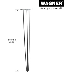 Schwarzes Wagner Hairpin Möbelbein, 1110 mm hoch, aus pulverbeschichtetem Stahl.