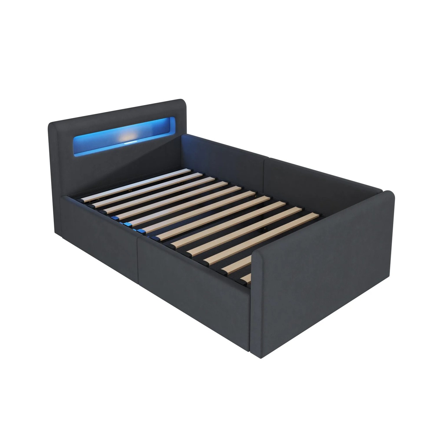 Merax Kinderbett 90x200cm Hydraulik LED USB Samt Dunkelgrau