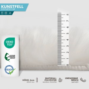 Elfenbeinfarbenes KARAT Kunstfell Nelly, flauschiges Dekofell aus Polyester mit 6cm Florhöhe.