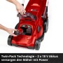 Einhell Akku-Rasenmäher Rasarro 36/42 mit eingesetzten Akkus. Rot.