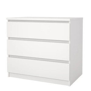 Weiße ebuy24 Naia Kommode mit 3 Schubladen für Schlafzimmer oder Wohnraum.