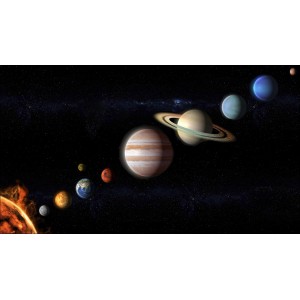 Pro Art Bild Giclee Space, 160x90 cm, zeigt die Planeten unseres Sonnensystems im Weltall.