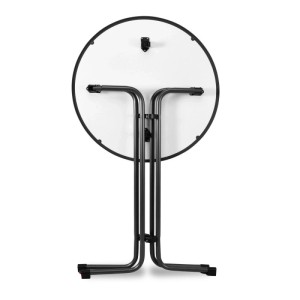 Beautissu Sylt Stehtisch, ø 80 cm, grau, von unten mit schwarzem Klappgestell. Robust & klappbar.