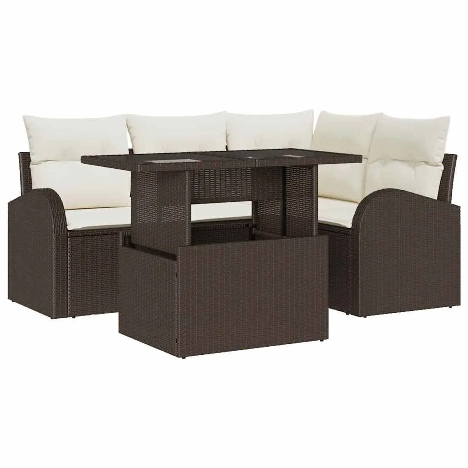 vidaXL Gartensofa-set mit Kissen mit Speicher 5-Tlg Braun Poly-Rattan 33573 günstig online kaufen