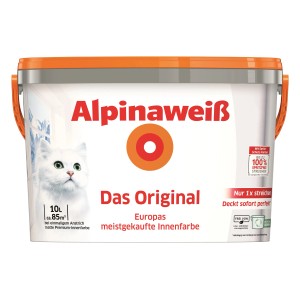 Eimer Alpinaweiß Wandfarbe, weiße Innenfarbe, 10 Liter, matte Premium-Farbe.