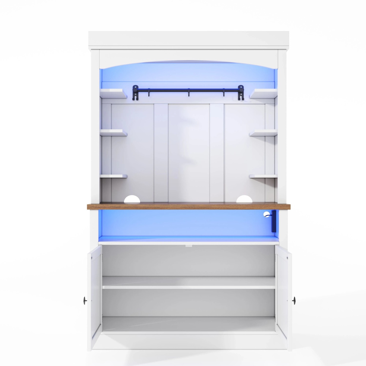 Merax Küchenschrank 183 cm LED Steckdose Vorratsschrank Weinregal Vitrine