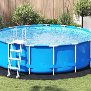 Schwarze vidaXL Bodenfolie unter blauem Pool mit Leiter im Garten.