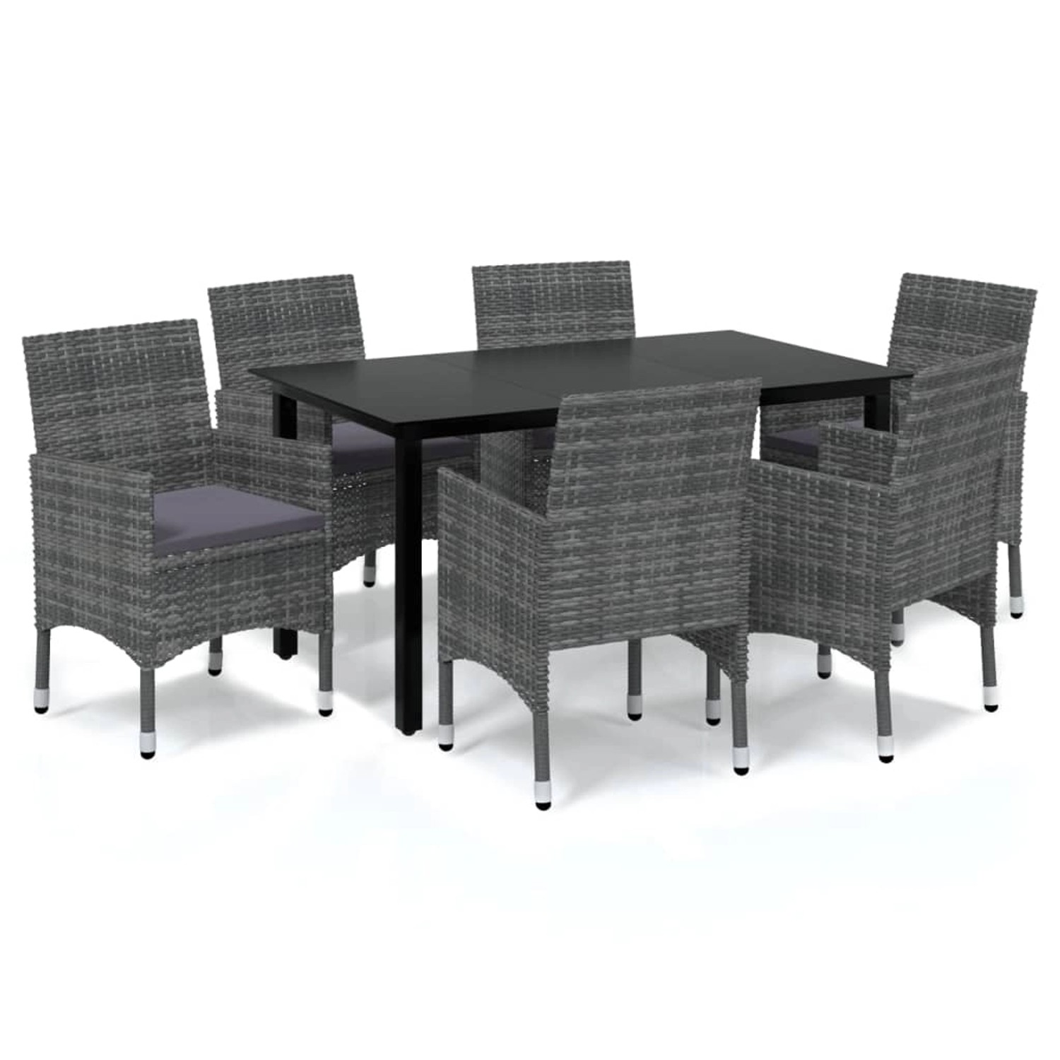 vidaXL 7-tlg Garten-Essgruppe mit Kissen Poly Rattan Grau Modell 3