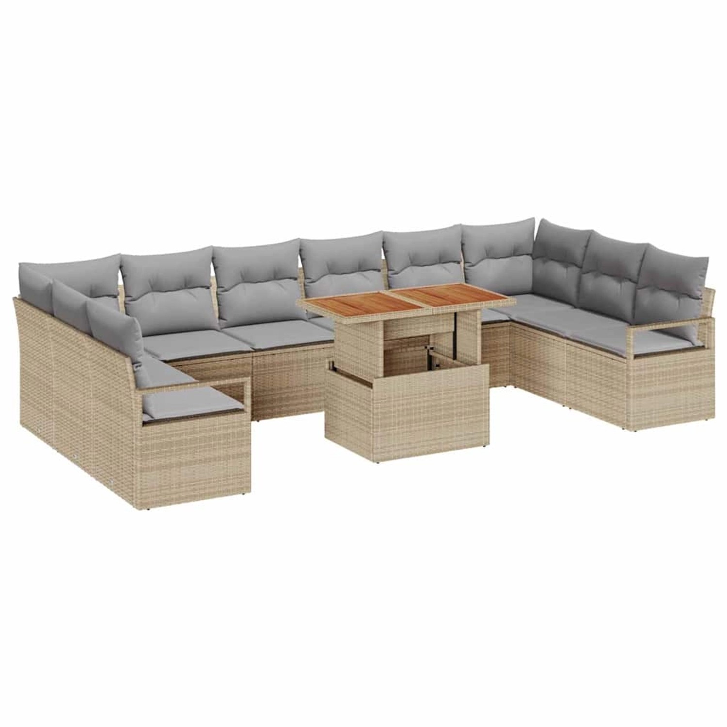 vidaXL Garten-Sofa-Set mit Speicher 11-Tlg Beige Poly Rattan 3358499 günstig online kaufen