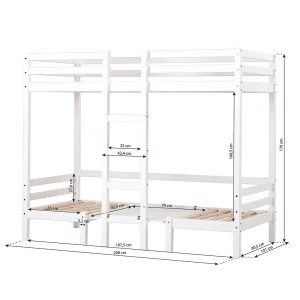 Weißes BasicJumbo Hochbett mit Sofa, Schreibtisch und Lattenrost. Ideal für Kinderzimmer.