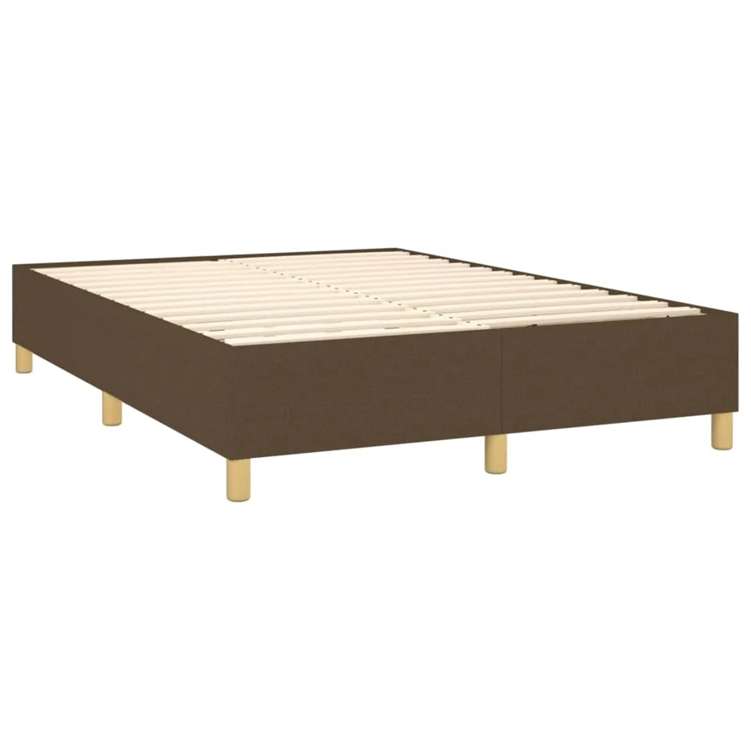 Boxspringbett dunkelbraun 140x200 cm, Stoffbezug. Bettrahmen mit Lattenrost und Füßen.