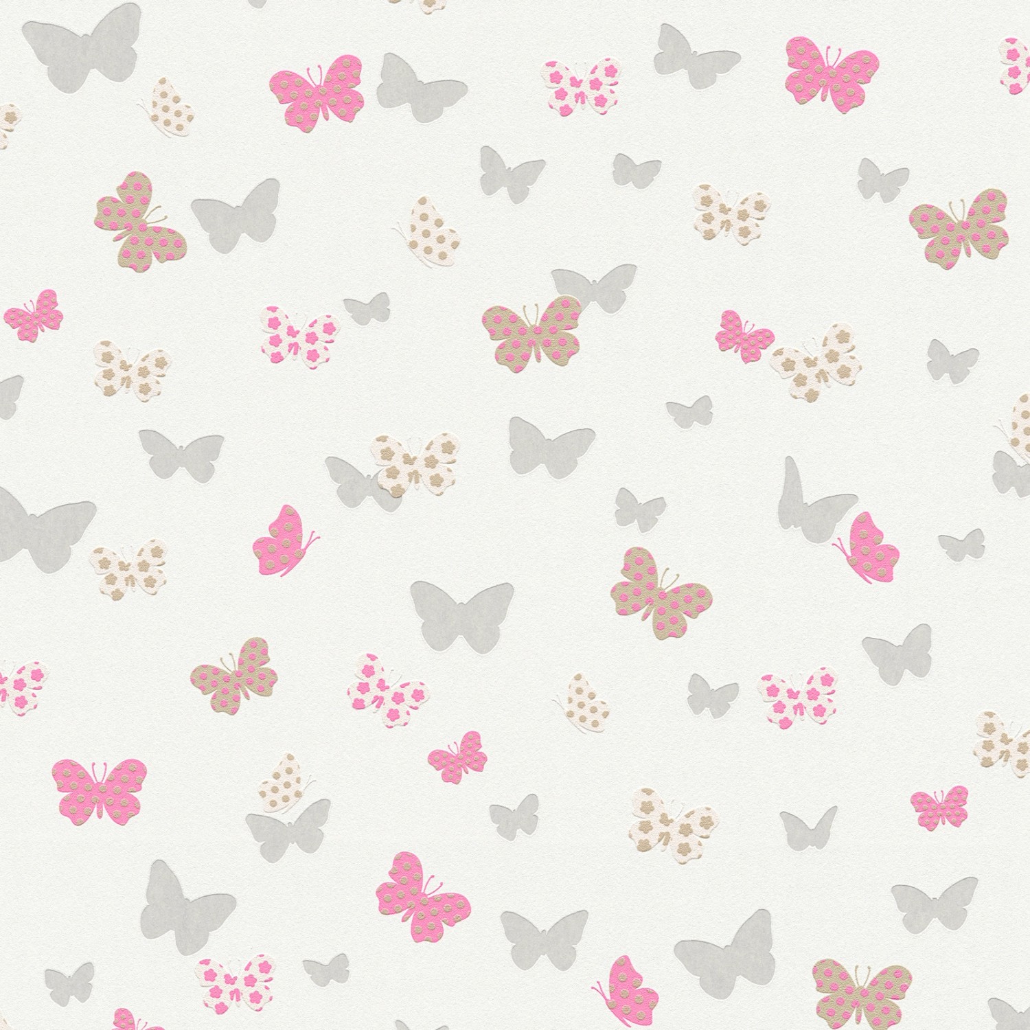 Bricoflor Schmetterling Tapete für Kinderzimmer Weiße Vliestapete mit Schmetterlingen Pink Silber Mädchenzimmer Tapete aus Vlies und Vinyl Abwaschbar