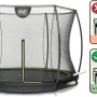 Schwarzes EXIT Silhouette Bodentrampolin (D366cm) mit Sicherheitsnetz und Fußschutzsystem.