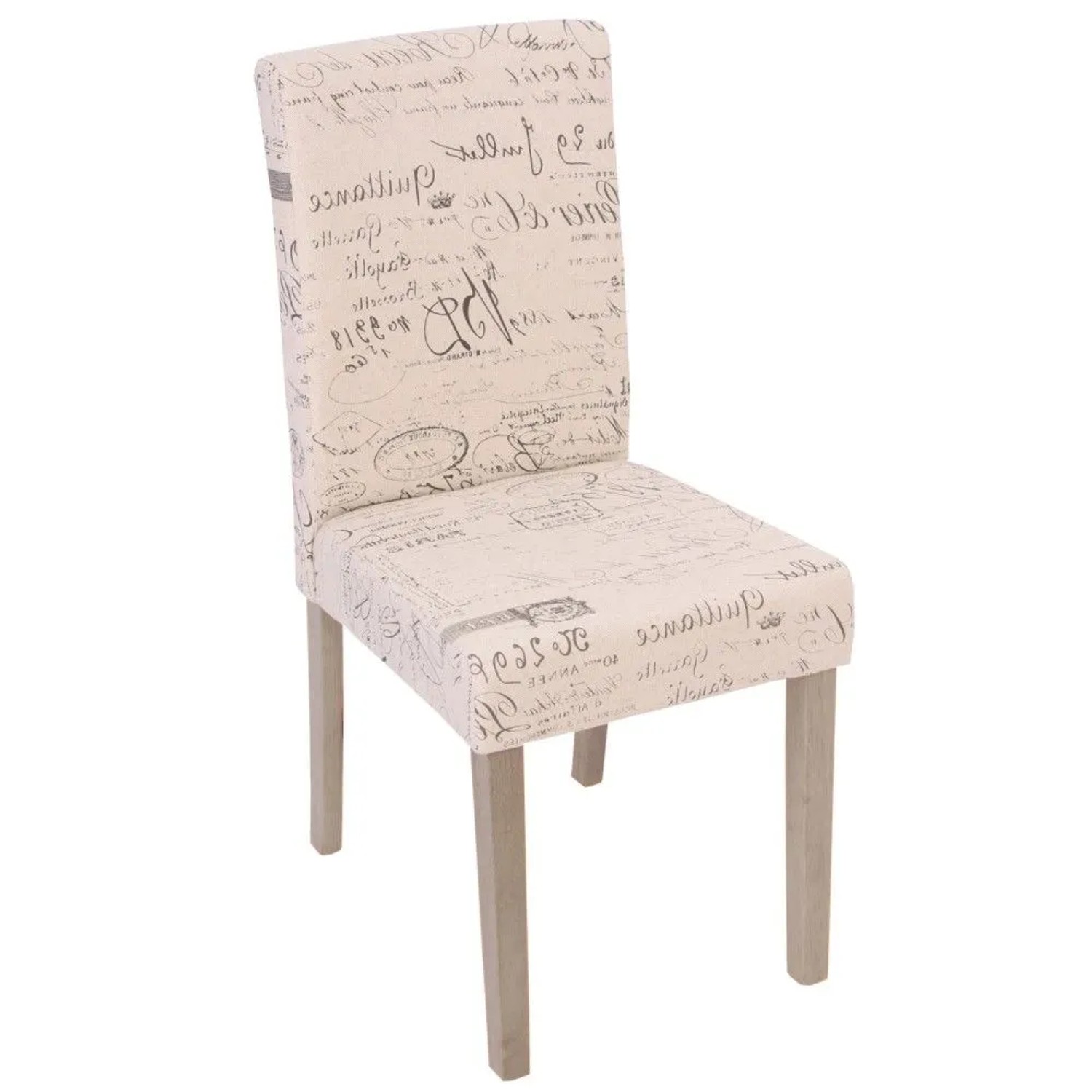 MCW Esszimmerstuhl Littau Schrift 2er-Set Textil mit Schriftzug Creme Beine Struktur - Eiche