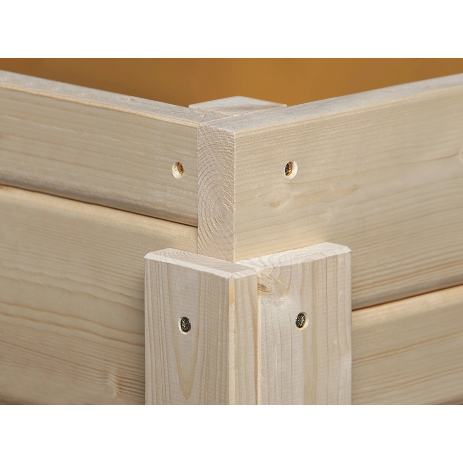 Detailansicht Eckverbindung des Weka Designhaus Gartenhauses aus Holz.