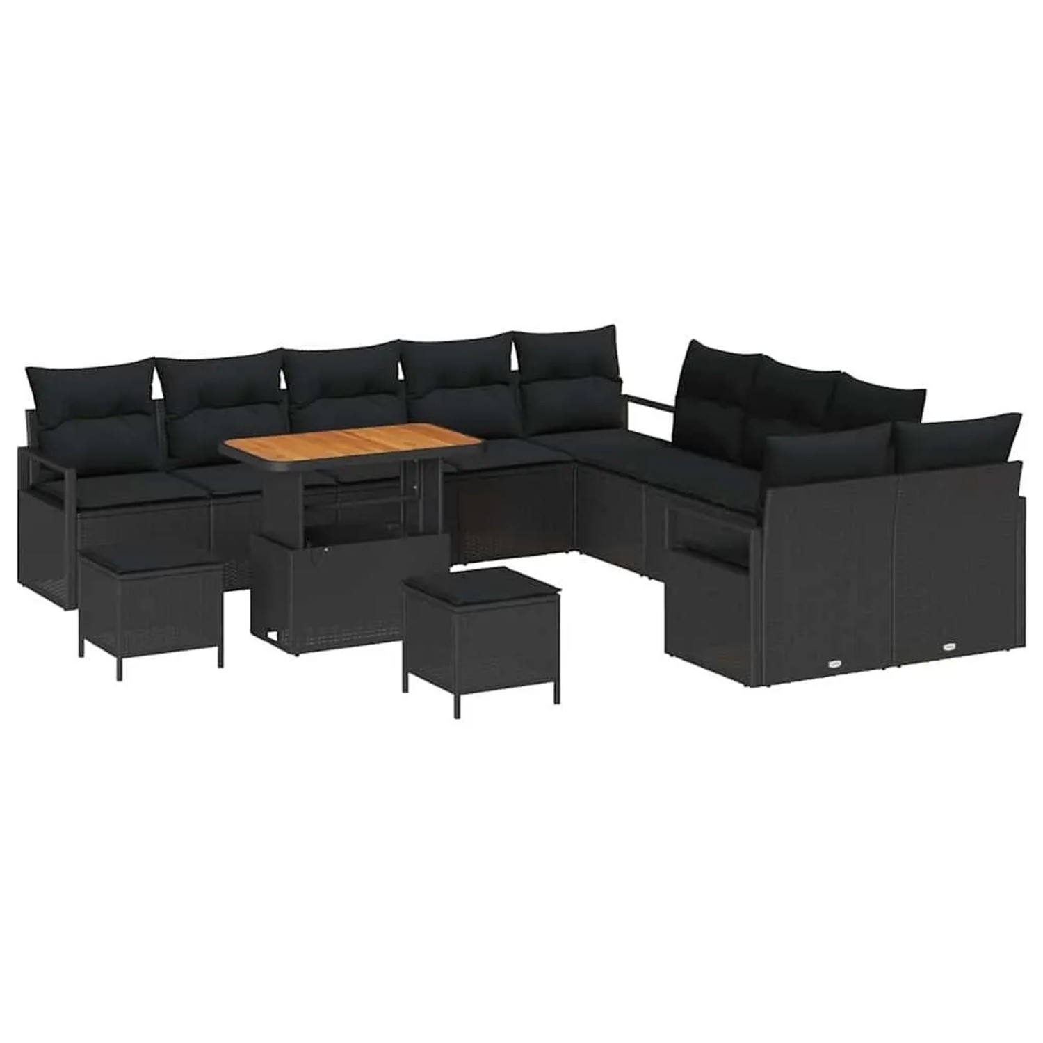 vidaXL Garten-Sofa-Set mit Kissen mit Speicher 13-Tlg Schwarz 3364534