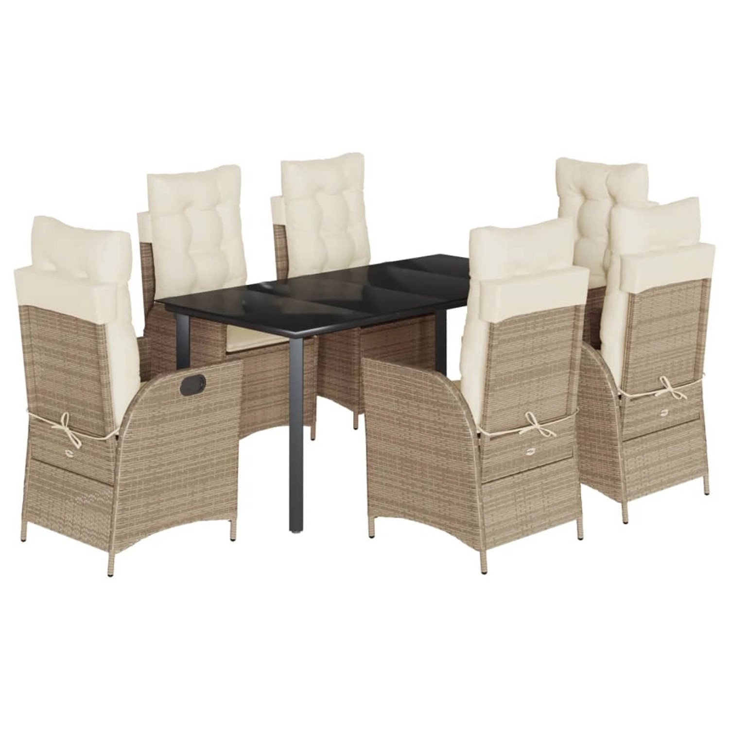 vidaXL 7-Tlg Garten-Essgruppe mit Kissen Beige Poly Rattan 3213250 günstig online kaufen