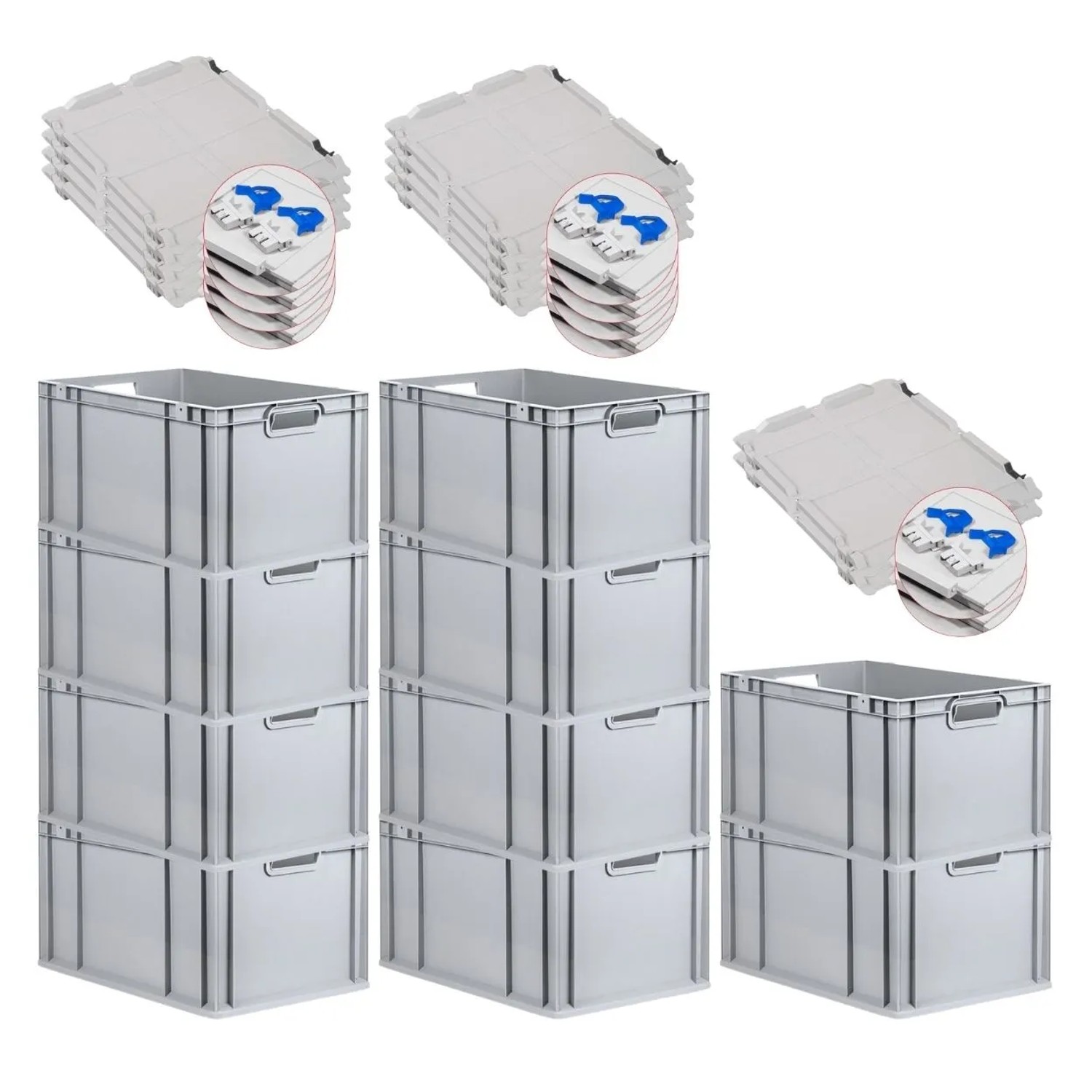 PROREGAL SuperSparSet 10x Eurobox NextGen Grip mit Scharnierdeckel und Blauen Schiebeschnappverschlüssen HxBxT 32 x 40 x 60 cm 65 Liter