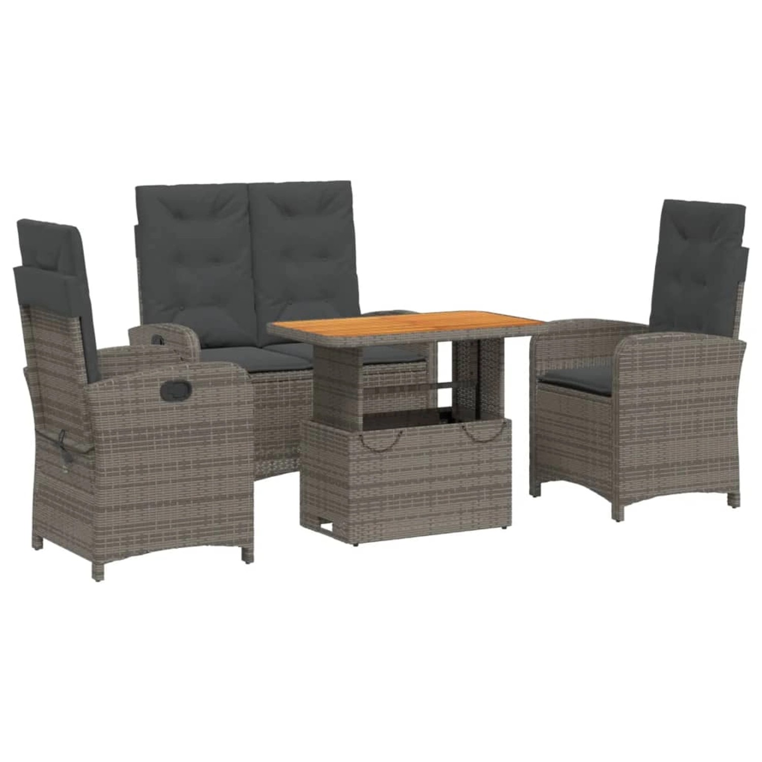 vidaXL 4-Tlg Garten-Essgruppe mit Kissen Grau Poly Rattan 3277347 günstig online kaufen